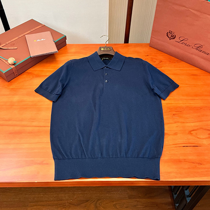 loro piana lightweight silk cotton blend polo collar short sleeve knit t-shirt